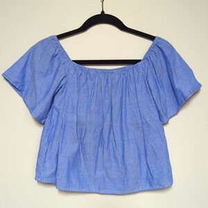 Express Blue Pin Striped Off the Shoulder Blouse